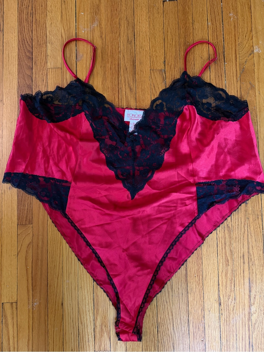 XXL Honors Red and Black Lace Silk Bodysuit